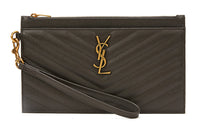 SAINT LAURENT Cow Leather Wallets Clutches Regular Women's Dark Gray
