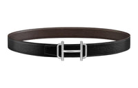 HERMES Comfortable Double-Sided Silver Buckle Togo Calfskin Double-Sided Leather Belt Women's Black Width: 3.2cm