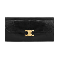 CELINE Triomphe Lizard Skin Wallet Large Size Women's Black