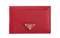 PRADA Cow Leather Card Holder Women's Red