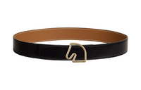 HERMES Calfskin Leather Belts Men's Black Width 3.8cm