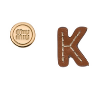 MIU MIU Leather Metal Earrings Women's Gold/Brown