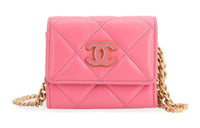 CHANEL Lambskin One Shoulder Crossbody Clutches Women's Pink