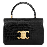 CELINE Crocodile Leather One Shoulder Handbags Women's Black