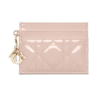 DIOR Lady Dior Patent Leather Calfskin Card Holder Women's Pink