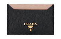 PRADA Leather Card Holder Women's Black & Pink
