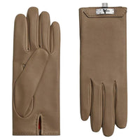 HERMES Lambskin Silk Palladium Metal Gloves Women's Brown