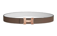 HERMES Letter Gold Buckle Epsom Calfskin Double-Sided Leather Belt Women's Umber Width: 2.4cm