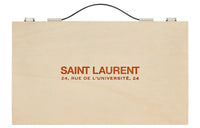 SAINT LAURENT Wooden Cow Leather Patchwork Handbag Women's Beige