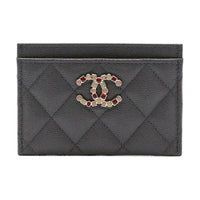 CHANEL Cow Leather Card Holder Women's Gray