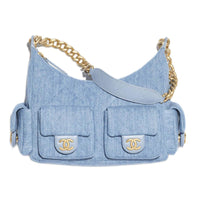 CHANEL Denim Hobo Bag Handbag Shoulder Bag Large Size Women's Light Blue