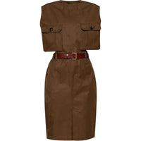 SAINT LAURENT Belted Cotton Midi Dress