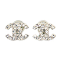 CHANEL Silver-Plated Rhinestone Stud Earrings Women's Silver