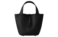 HERMES Picotin Clemence Leather Basket Bag Bucket Bag Handbag Women's Black