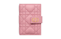 DIOR Caro Calfskin Card Holder Regular Women's Peach Pink