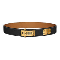 HERMES Heart-Shaped Cut Calfskin Leather Belts Men's Black Width 3.5CM