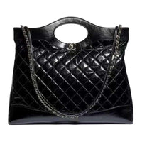 CHANEL Cow Leather Shoulder Bag Crossbody Bag Handbag Large Size Women's Black