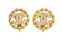 CHANEL 20th Century Plated Rhinestone Cc Clip On Earrings Costume Earrings