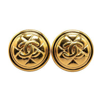 CHANEL 1970 1980 Plated Cc Quilted Clip On Earrings Costume Earrings