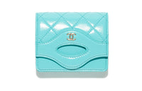 CHANEL Shiny Calfskin Card Holder Regular Women's Turkish Blue