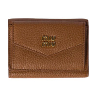 MIU MIU Cow Leather Wallet Women's Brandy Brown