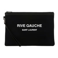 SAINT LAURENT Rive Gauche Cotton With Leather Canvas Bag Wristband Clutch Unisex Black