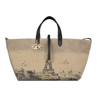 DIOR Water-Resistant Canvas Combo Bag Canvas Bag One Shoulder Handbag Large Size Women's Beige & Black