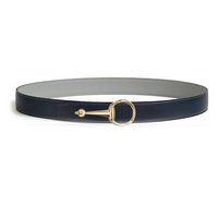 HERMES Calfskin Palladium-Plated Metal Leather Belts Women's Blue/Gray Width: 3.2CM