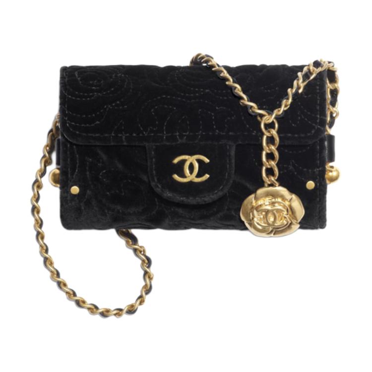 CHANEL Velour Card Holder, Gold Coin Wallet, Flap Bag, Card Holder Women's Black