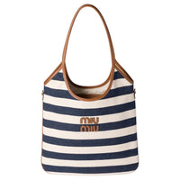 MIU MIU Ivy Canvas Tote Bag, Shopping Bag, Shoulder Bag Women's Blue & White