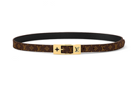 LOUIS VUITTON Logo Print, Pin Buckle Leather Belts Unisex Brown Width 1.8CM
