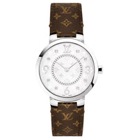 LOUIS VUITTON Tambour Slim Collection Wrist Watch Quartz Movement Canvas Strap 33mm Silver Dial Women's Watch