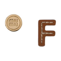 MIU MIU Leather Metal Earrings Unisex Cognac