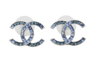 CHANEL Rhinestone Stud Earrings Unisex Blue