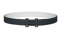 HERMES Letter Black Buckle Epsom Calfskin Double-Sided Belt Men's Dark Blue Width: 3.2cm