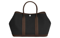 HERMES Garden Party Canvas With Leather Garden Bag Handbag Unisex Chocolate/Black