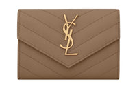 SAINT LAURENT CASSANDRE Cow Leather Card Holder Wallet Small Size Women's Taupe