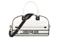 DIOR Smooth Cow Leather Bowling Bag, Handbag Medium Size Women's White