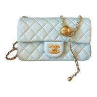 CHANEL Classic Flap CF Sheepskin Crossbody Bag Shoulder Bag Mini Women's Light Blue