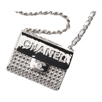 CHANEL Sheepskin Necklace Pouch Unisex Silver