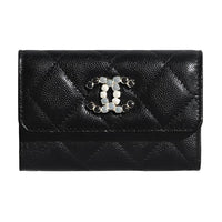 CHANEL Beaded Calfskin And Metal Card Holder Women's Black