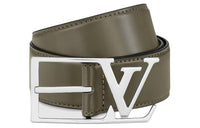 LOUIS VUITTON Logo Identification Leather Belts Men's Green Width 3.5CM