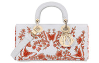 DIOR Lady D-JOY Calfskin Shoulder Bag Crossbody Bag Handbag Medium Size Women's White & Red