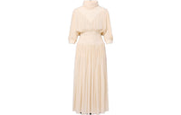 LOUIS VUITTON Fold-over Collar Gathered Silk Midi Dress