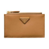 PRADA Saffiano Leather Card Holder Women's Brown