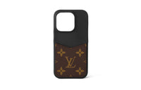 LOUIS VUITTON Canvas With Calfskin IPhone 15 Pro Case Bag Accessory Women's Dark Brown & Black