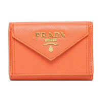 PRADA Saffiano Leather Wallet Mini Women's Orange