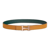 HERMES Calfskin Leather Belts Women's Yellow Green Width 2.4CM