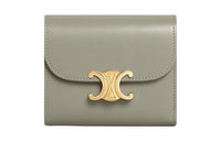 CELINE Triomphe Shiny Calfskin Wallet Small Size Women's Green Clay