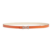 HERMES Metal Calfskin Palladium-Plated Leather Belts Women's Orange/Beige Width 1.3CM